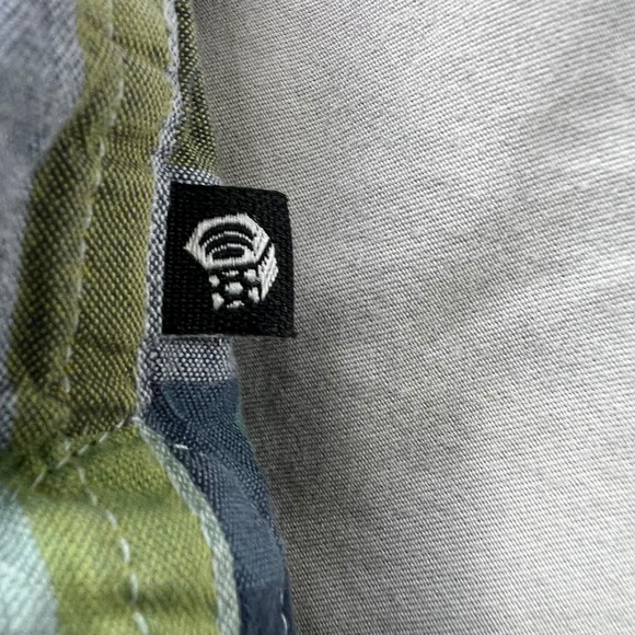 MOUNTAIN HARDWEAR Short Sleeve Button Up Shirt Mens Size Large Green Blue Yellow - Picture 9 of 13